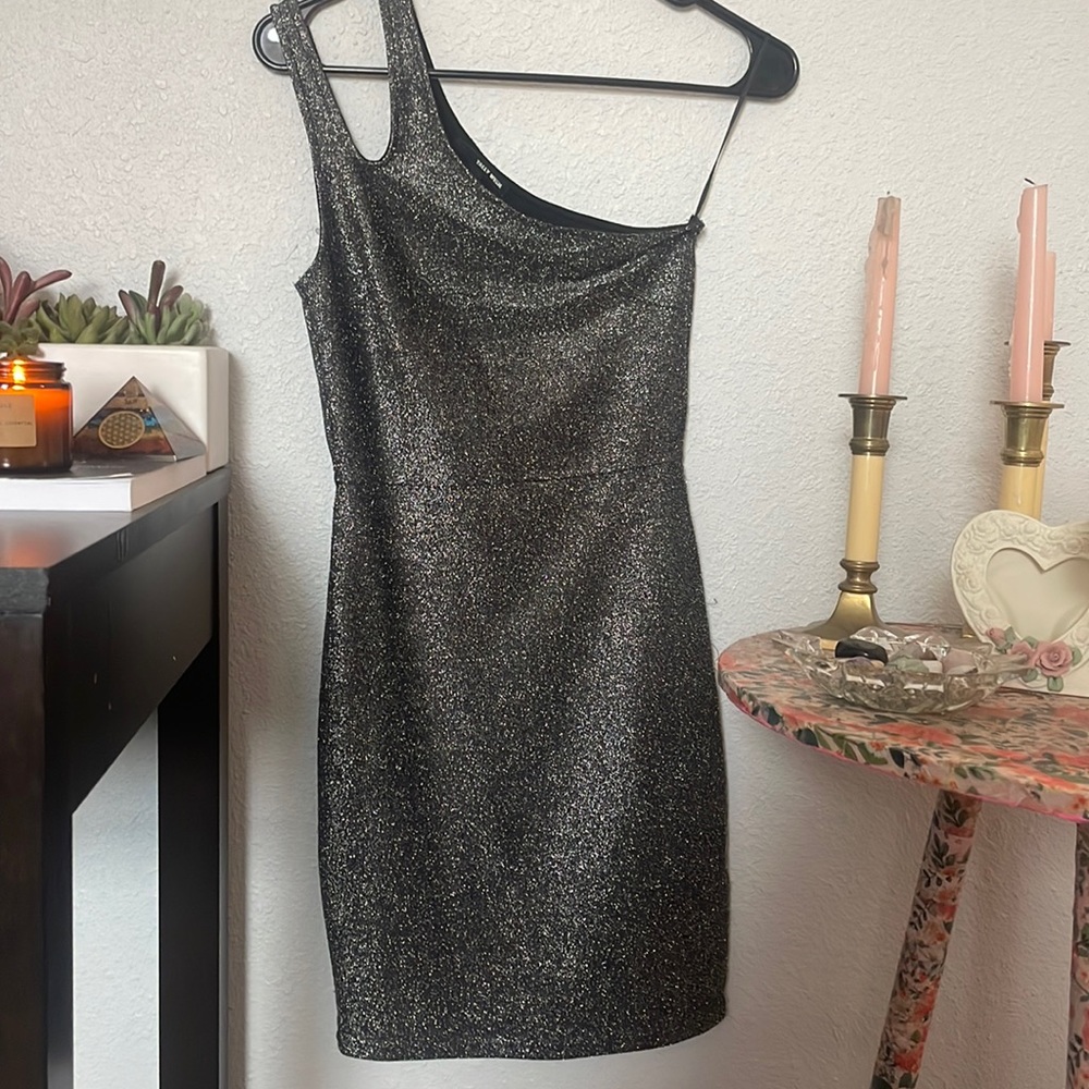 Tally Weijl Black glitter mini dress! One shoulder woman’s xs stylish dress!